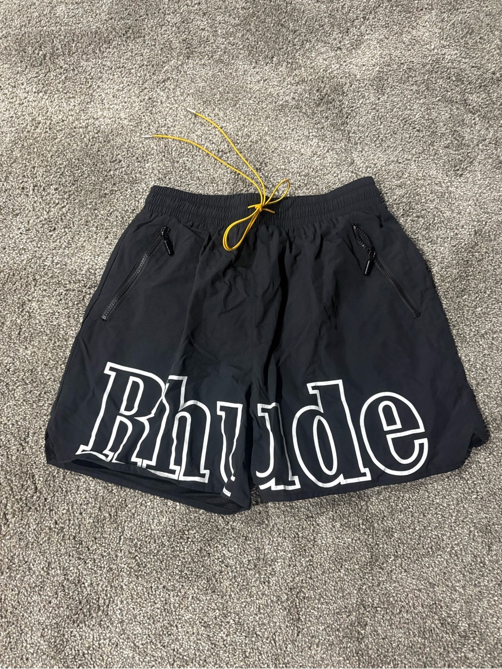 RHODE Black Athletic Shorts with Yellow Drawstring